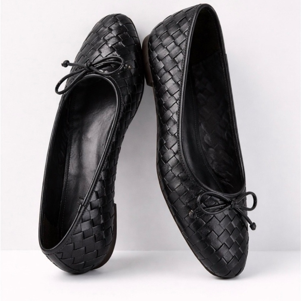 SCHUTZ Black Woven Leather Ballet Flats
